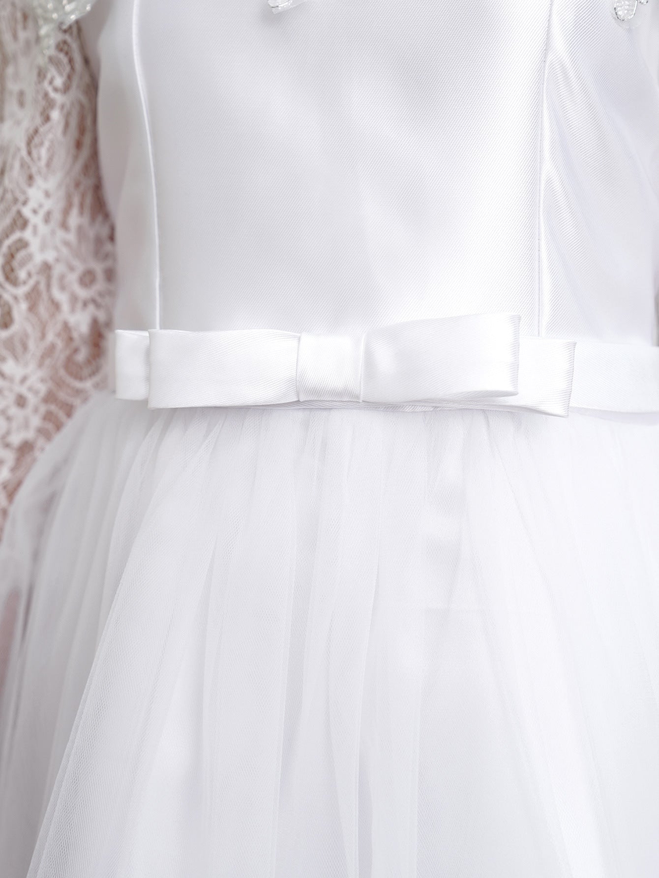 White A-Line Off-Shoulder Tulle Dress for Girls | Flower Girl & Party Wear