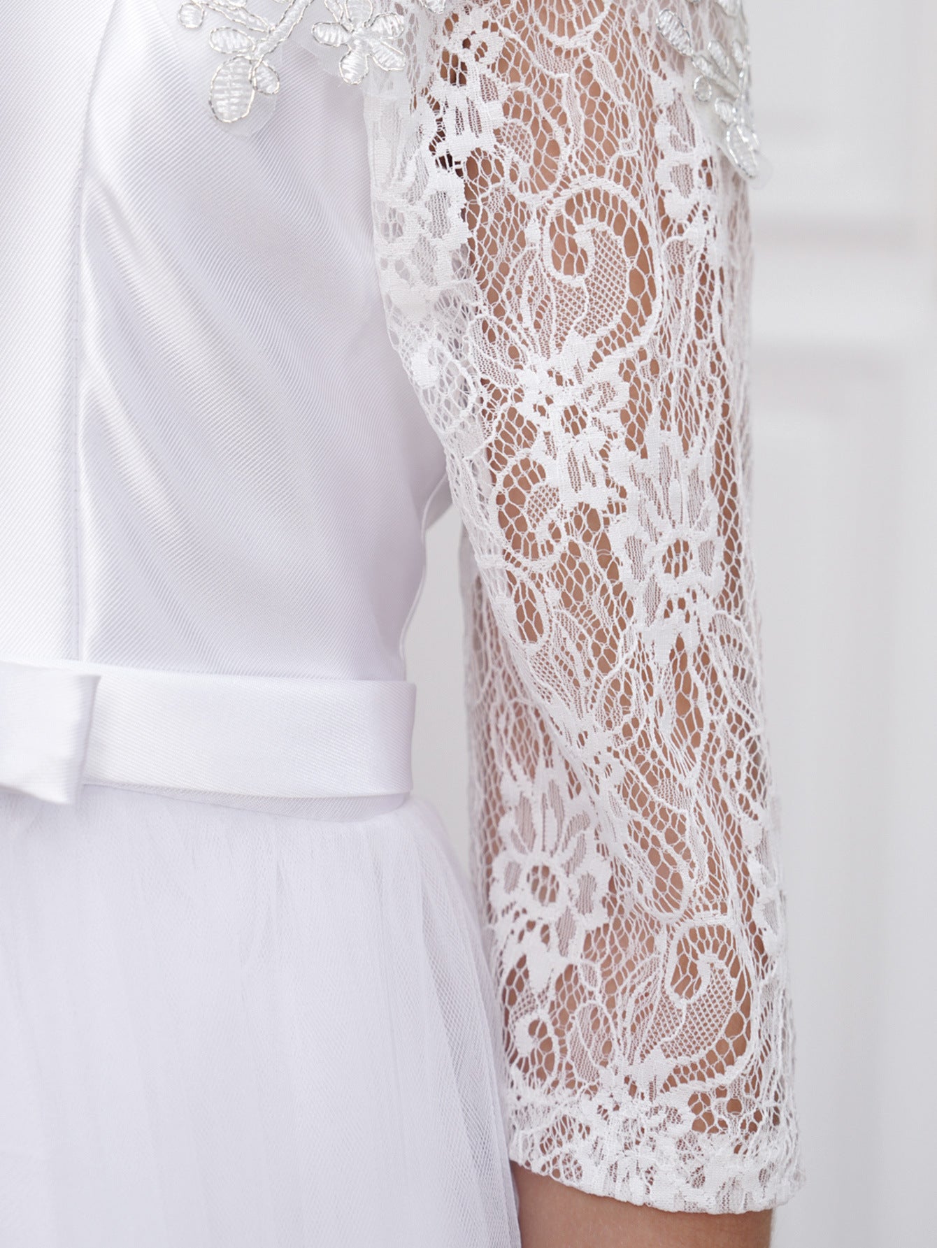 White A-Line Off-Shoulder Tulle Dress for Girls | Flower Girl & Party Wear