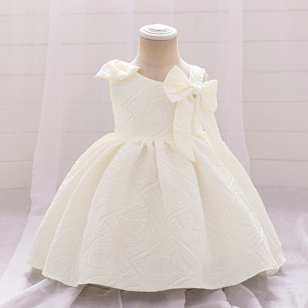 Frocklet White Puffy Off Shoulder Girl Dress with Bow, Tea Length Ball Gown for Parties & Weddings 1