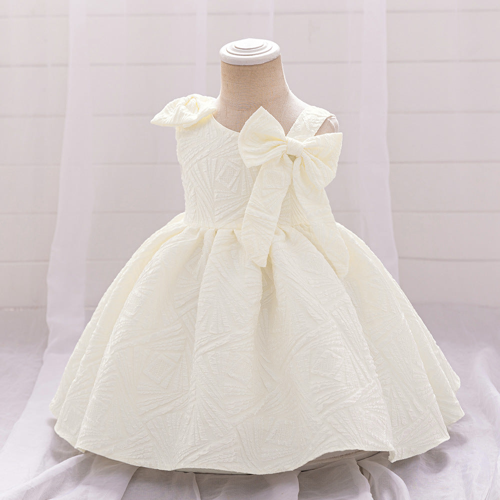 Frocklet White Puffy Off Shoulder Girl Dress with Bow, Tea Length Ball Gown for Parties & Weddings 2