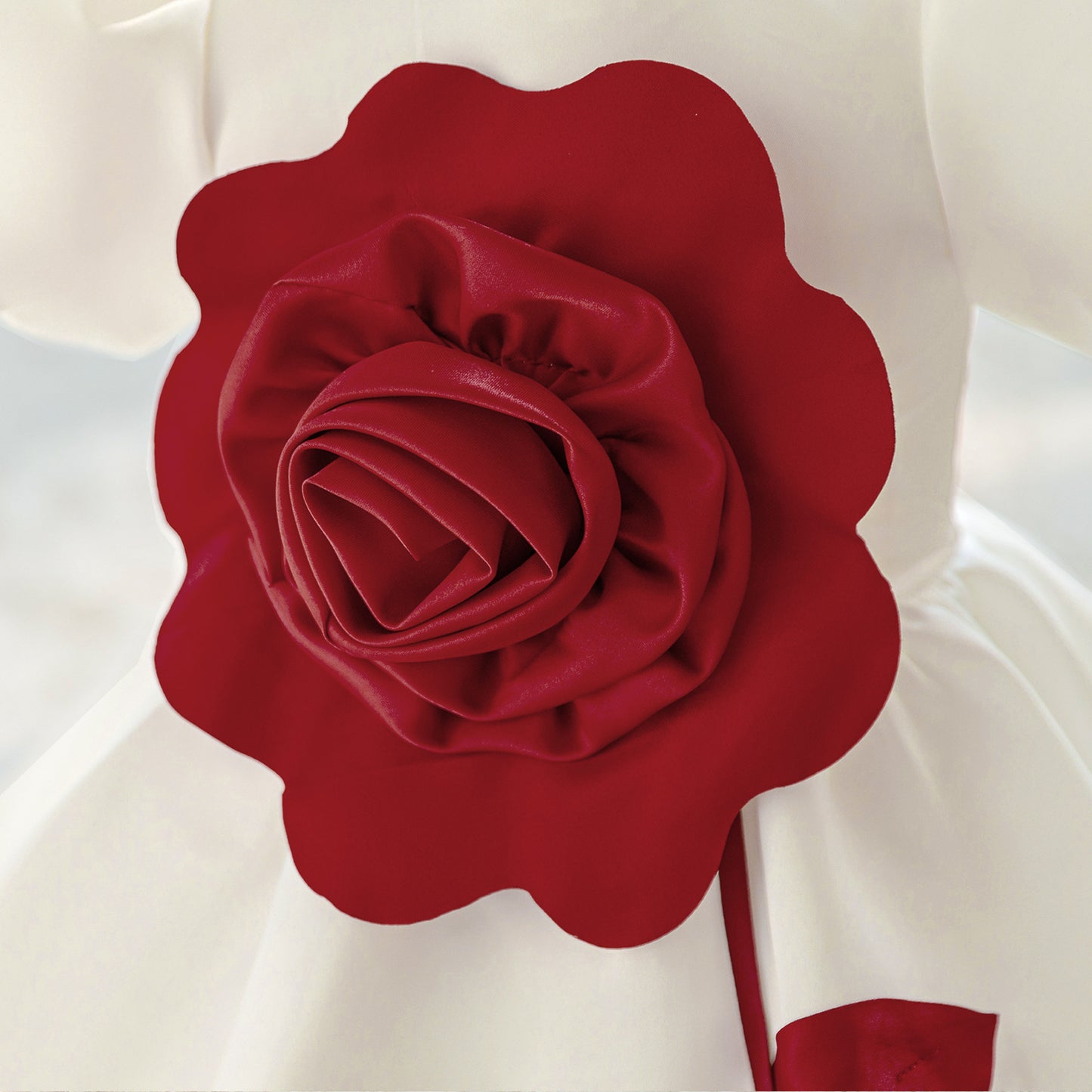White Satin Tea Length Princess Dress for Baby Girls - Puffy Sleeves & Ruffle Embellishments