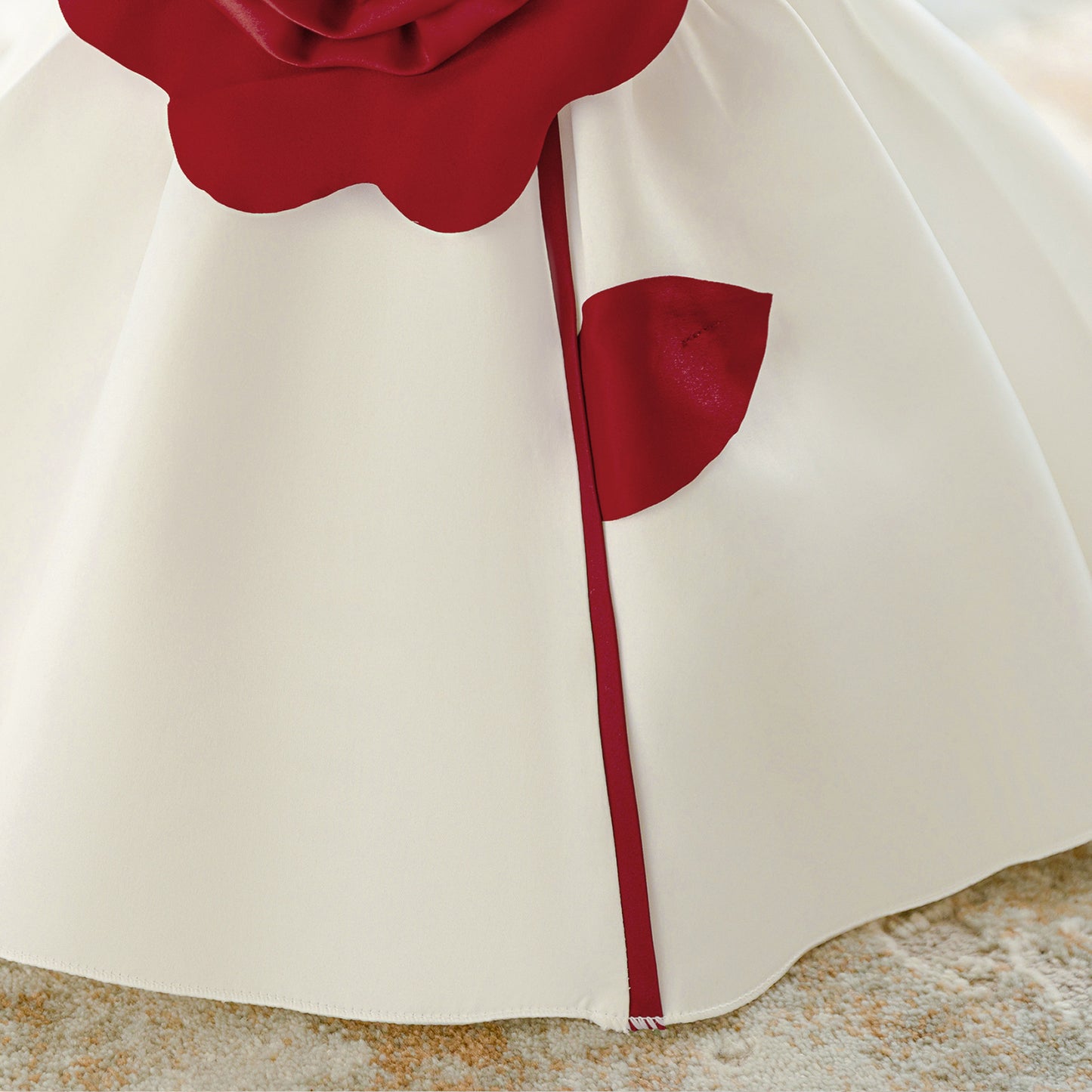 White Satin Tea Length Princess Dress for Baby Girls - Puffy Sleeves & Ruffle Embellishments