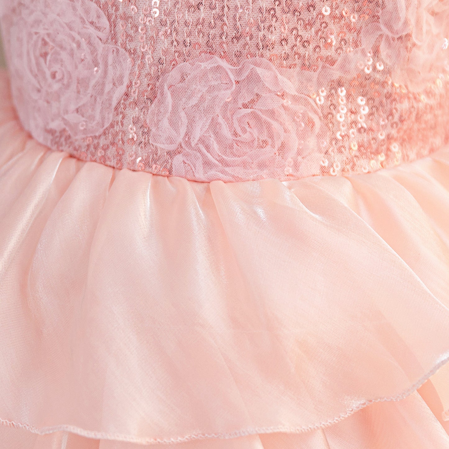 White A-Line Sequin Flower Girl Dress | Tiered Princess Dress for Kids 3-10Y