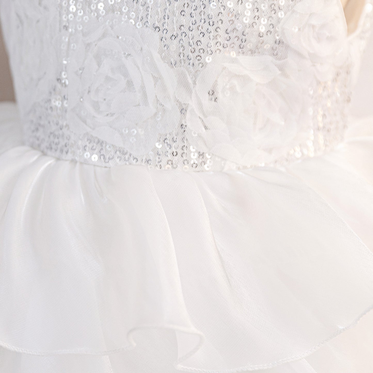 White A-Line Sequin Flower Girl Dress | Tiered Princess Dress for Kids 3-10Y
