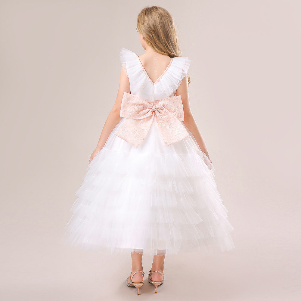 White Tulle A-Line Flower Girl Dress with Lace & Bowknot – Cute Kids Party Gown