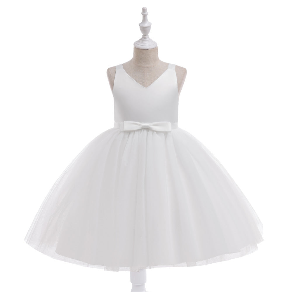 Girls White Tulle A-Line Princess Dress - Lace, Sequins & Bow | Cute Flower Girl & Party Dress