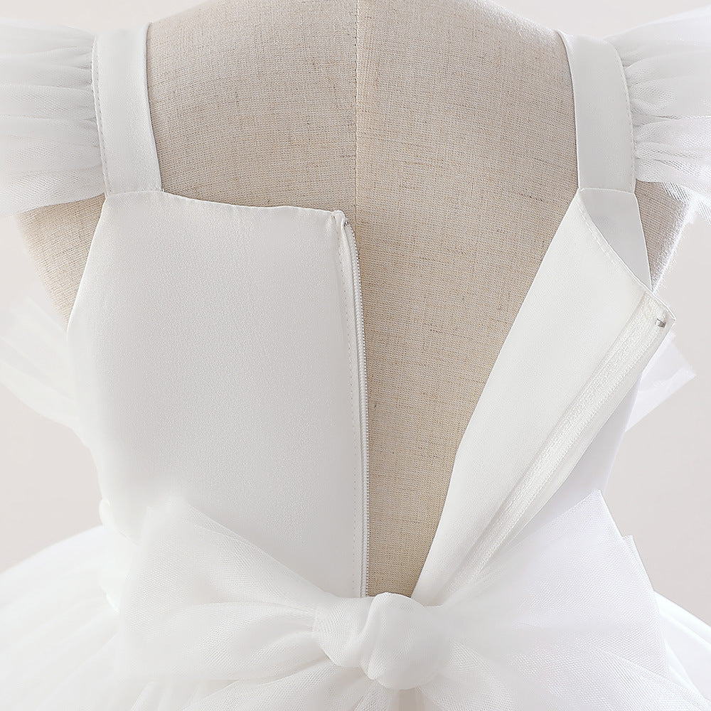 Cute A-Line White Tulle Maxi Dress for Girls—Flower Girl & Party Gown (5-12Y)