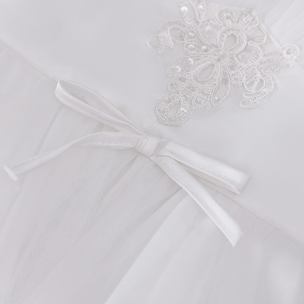Cute A-Line White Tulle Maxi Dress for Girls—Flower Girl & Party Gown (5-12Y)