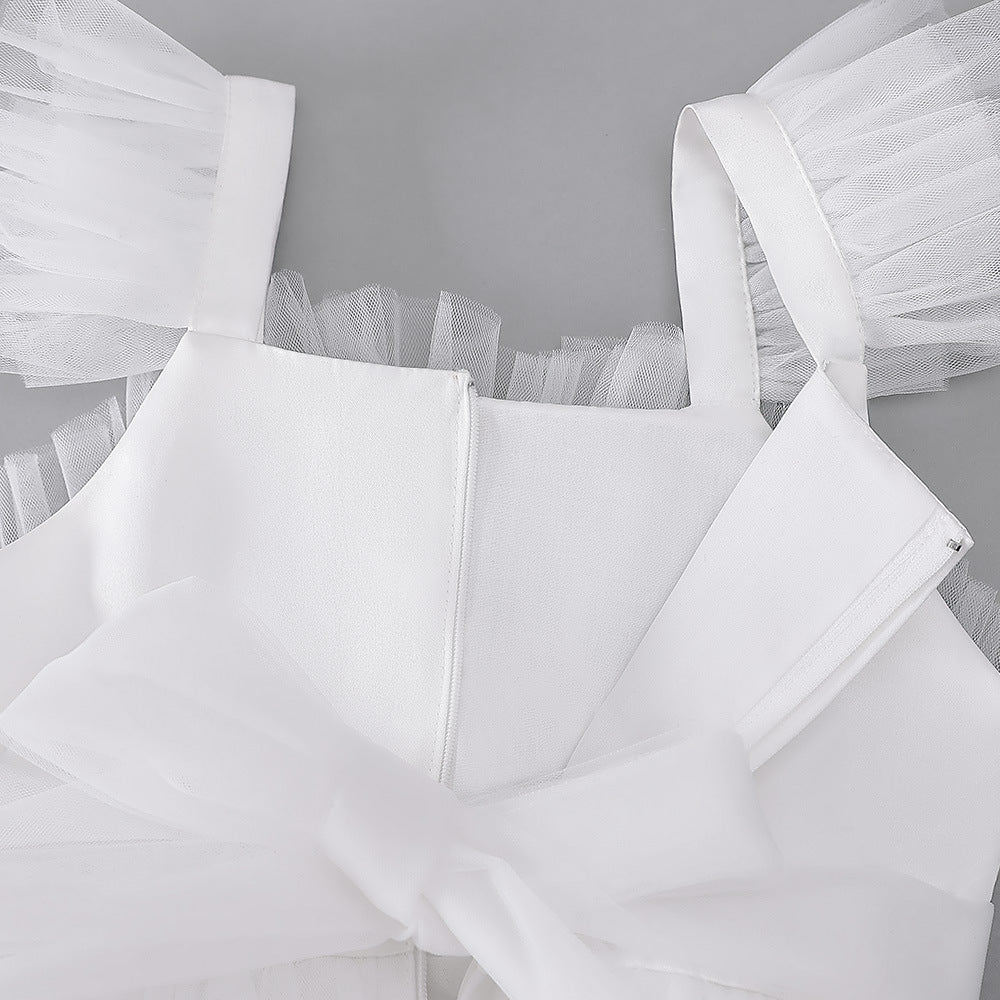 Cute A-Line White Tulle Maxi Dress for Girls—Flower Girl & Party Gown (5-12Y)