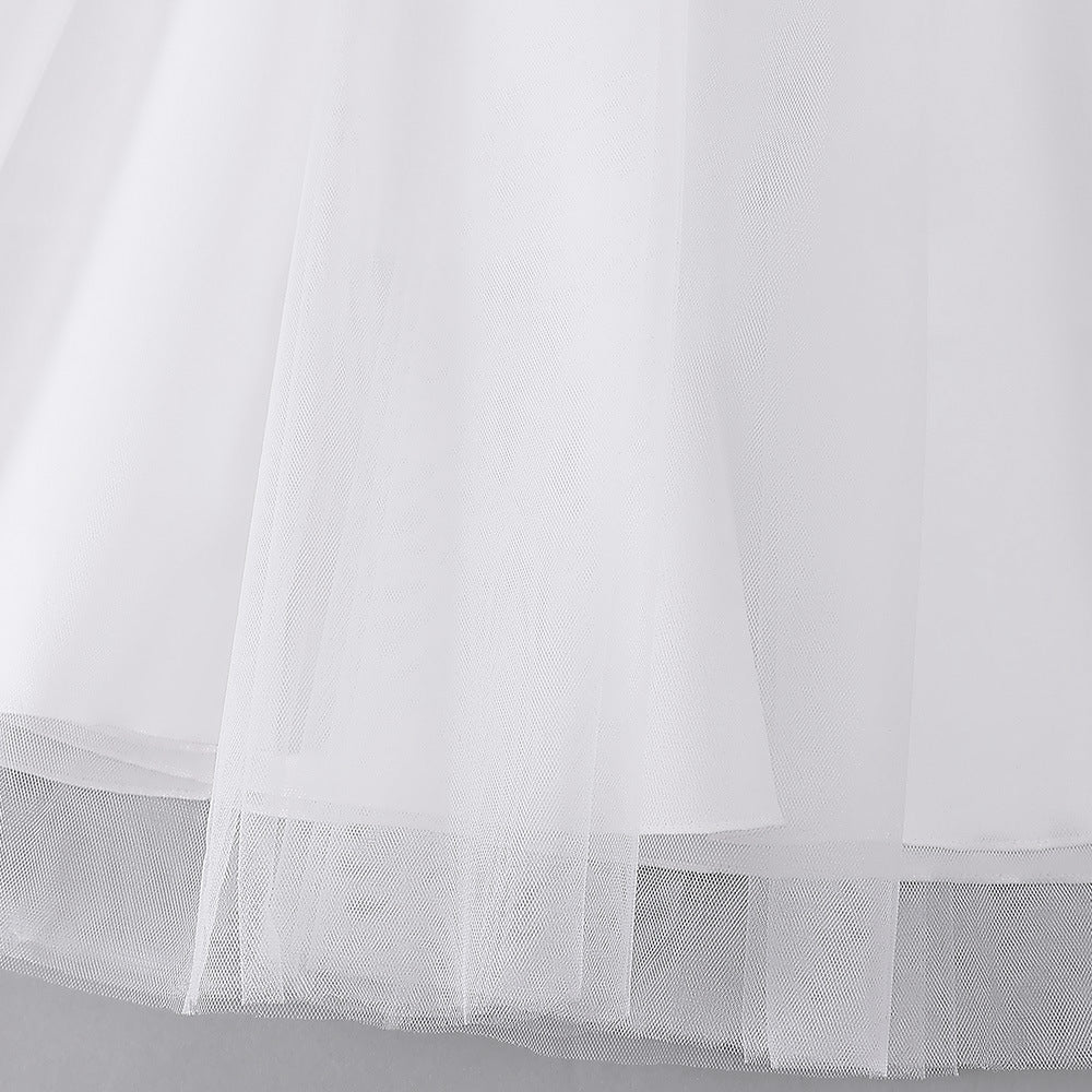 Cute A-Line White Tulle Maxi Dress for Girls—Flower Girl & Party Gown (5-12Y)