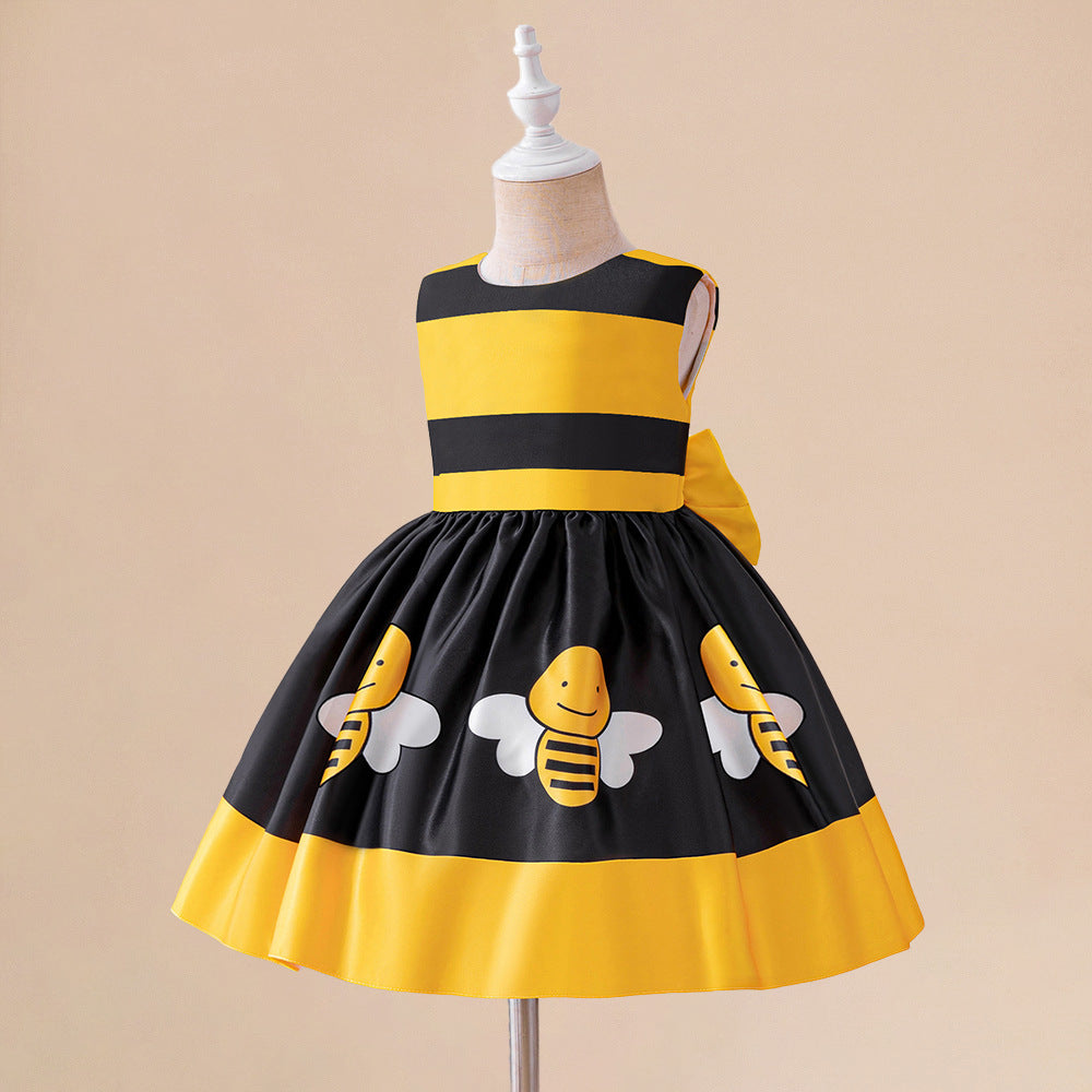 Cute Yellow Bee Cartoon Puffy Dress for Kids – Party & Cosplay Outfit