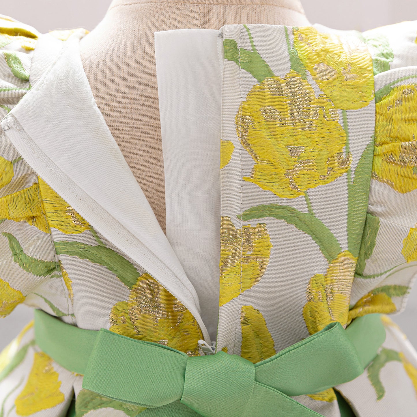 Yellow Floral Baby Ball Gown Dress with Flutter Sleeves for Parties & Celebrations