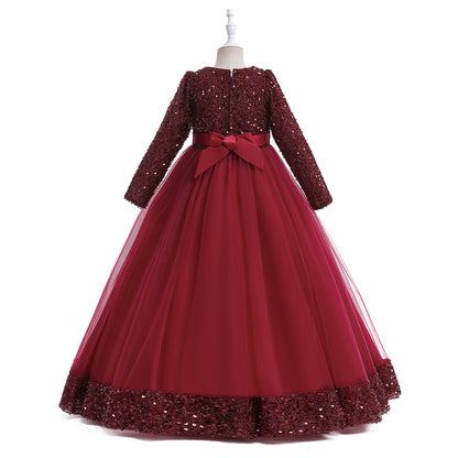 Frocklet Girls Maxi Princess Dress with 3D Flowers & Sequins – Long Sleeve A-Line Gown 10