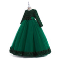 3D Floral Long Sleeve Bow Maxi Princess Dress for Girls