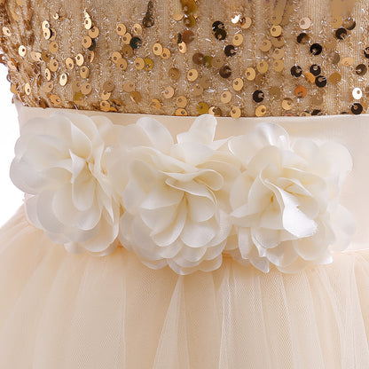Frocklet Girls Maxi Princess Dress with 3D Flowers & Sequins – Long Sleeve A-Line Gown 20