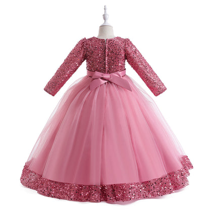 Frocklet Girls Maxi Princess Dress with 3D Flowers & Sequins – Long Sleeve A-Line Gown 24