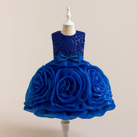 3D Floral Puffy Princess Dress – Cute Ball Gown for Girls Aged 3-8