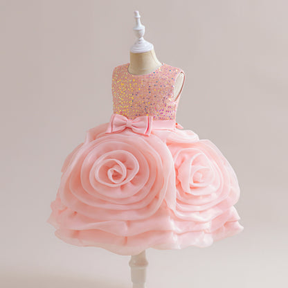Frocklet 3D Floral Puffy Princess Dress – Cute Ball Gown for Girls Aged 3-8 9