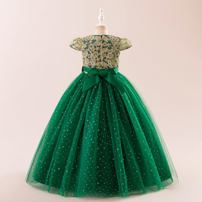 Frocklet Girls Glitter Tulle Maxi Dress - Sequin Flower Girl Party Gown with Bow 10