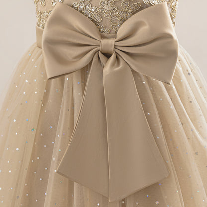 Frocklet Girls Glitter Tulle Maxi Dress - Sequin Flower Girl Party Gown with Bow 20