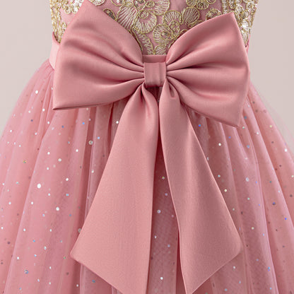 Frocklet Girls Glitter Tulle Maxi Dress - Sequin Flower Girl Party Gown with Bow 6