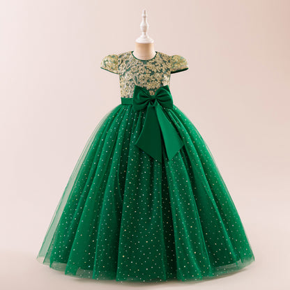 Frocklet Girls Glitter Tulle Maxi Dress - Sequin Flower Girl Party Gown with Bow 8