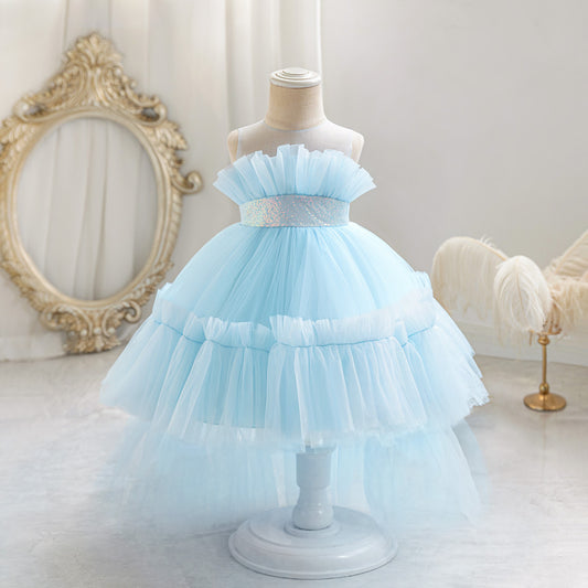 Cute Off-Shoulder A-Line Tulle Flower Girl Dress with Train - Sequin Embellished for Kids