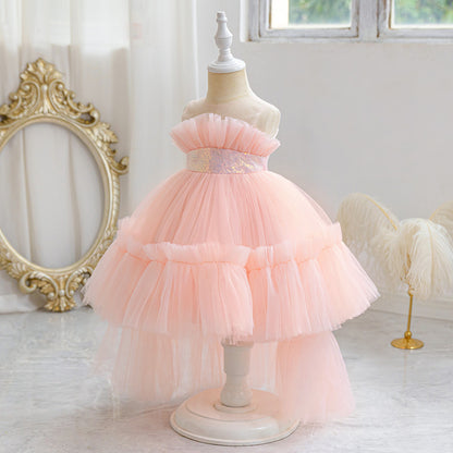 Frocklet Cute Off-Shoulder A-Line Tulle Flower Girl Dress with Train - Sequin Embellished for Kids 9