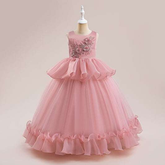 Cute A-Line Princess Maxi Dress for Girls | Sequins & Tulle Tiered Skirt