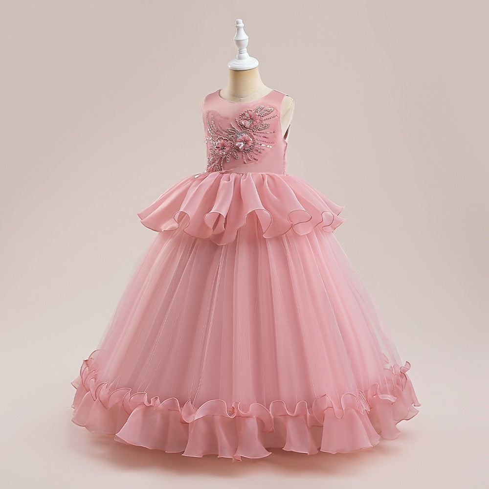 Cute A-Line Princess Maxi Dress for Girls | Sequins & Tulle Tiered Skirt