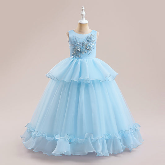 Cute A-Line Princess Maxi Dress for Girls | Sequins & Tulle Tiered Skirt