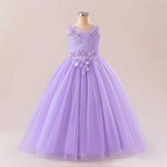 A-Line Maxi Princess Girl Dress - Tulle, Applique & Lace | Party & Formal