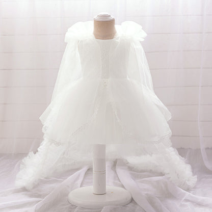 Frocklet Cute A-Line Tulle Lace Flower Girl Dress with Train – Princess Gown for Party & Wedding 1