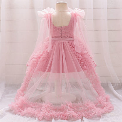 Frocklet Cute A-Line Tulle Lace Flower Girl Dress with Train – Princess Gown for Party & Wedding 3