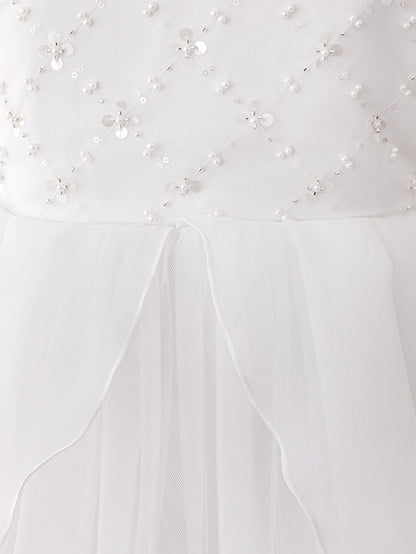 Frocklet White A-Line Tulle Maxi Dress for Girls with Sequins and Beads | Party & Formal Occasion Gown 5