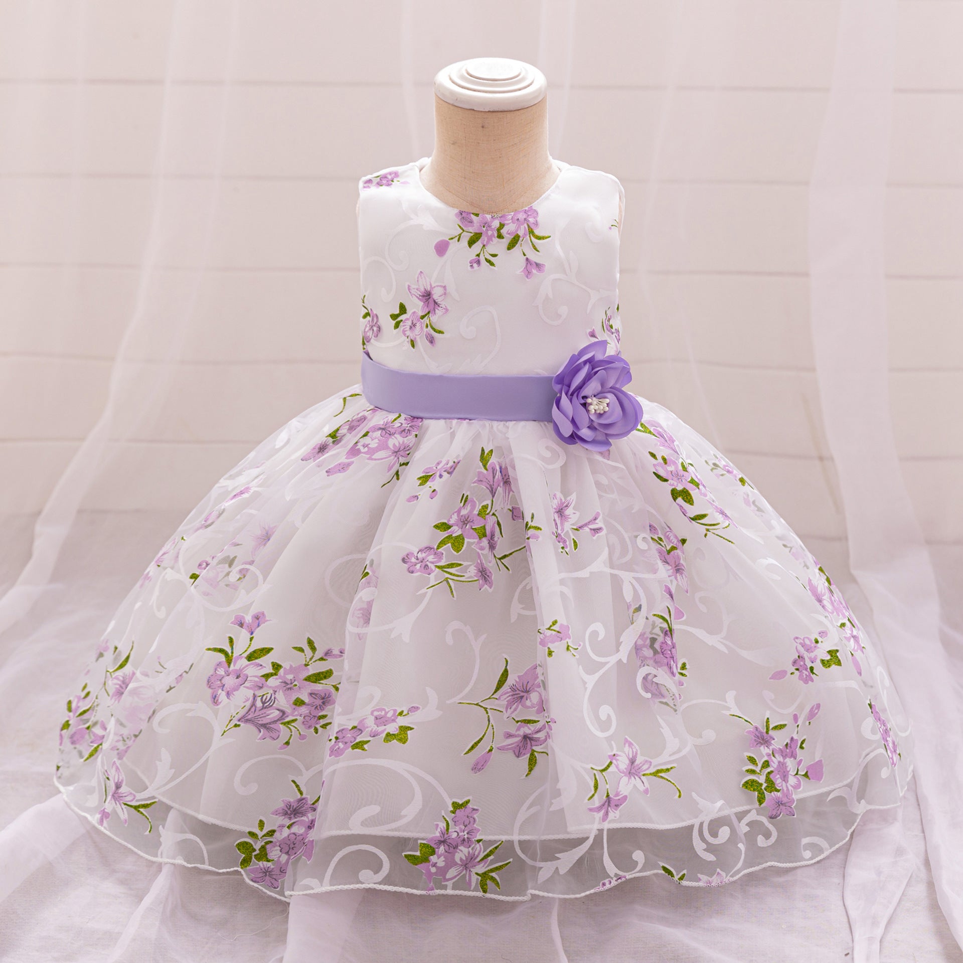 Baby Girls' A-Line Tulle Floral Princess Dress – Tea Length Party & Flower Girl Gown