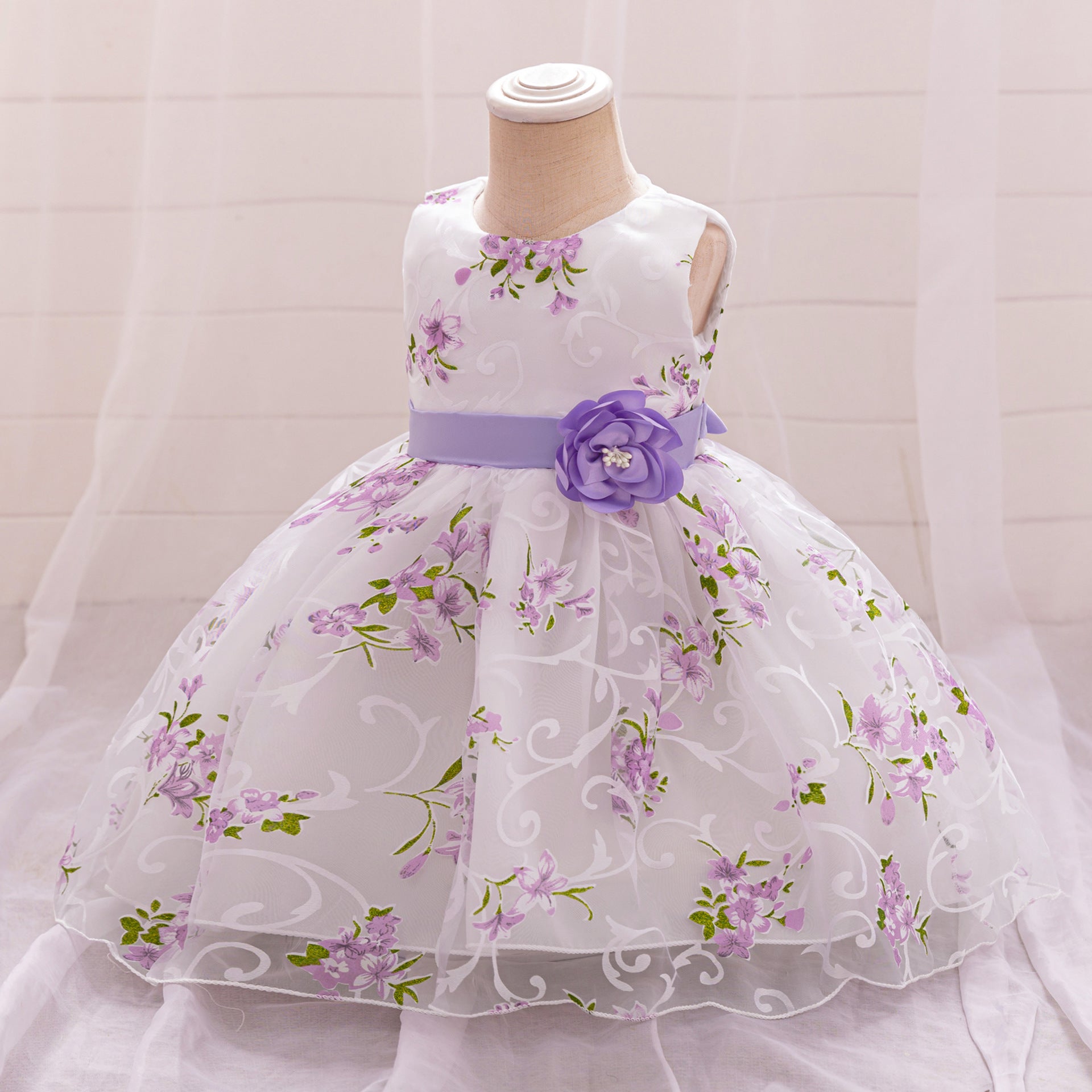 Baby Girls' A-Line Tulle Floral Princess Dress – Tea Length Party & Flower Girl Gown