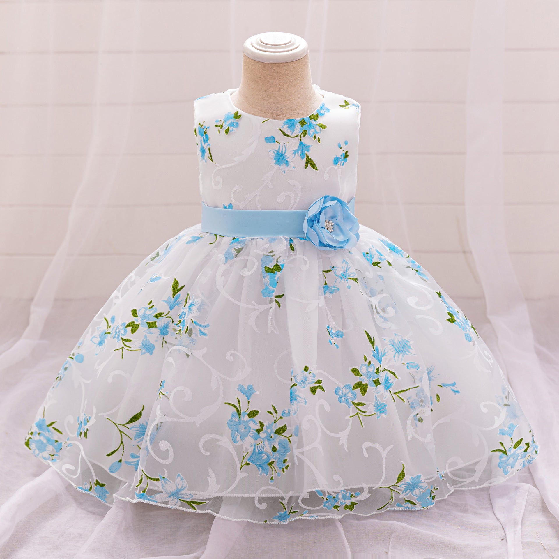 Baby Girls' A-Line Tulle Floral Princess Dress – Tea Length Party & Flower Girl Gown