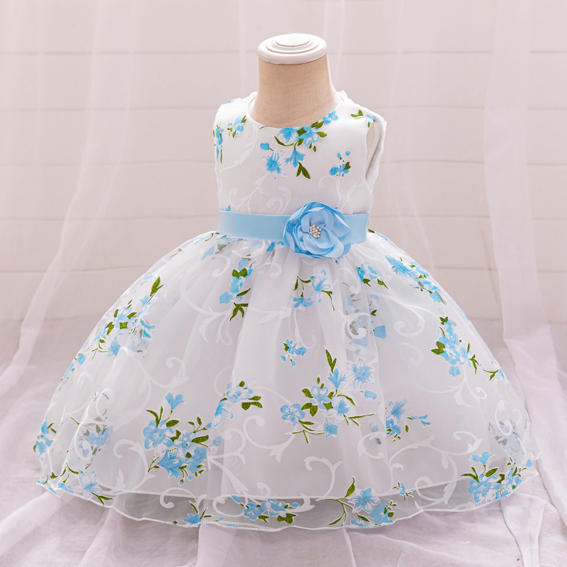 Baby Girls' A-Line Tulle Floral Princess Dress – Tea Length Party & Flower Girl Gown