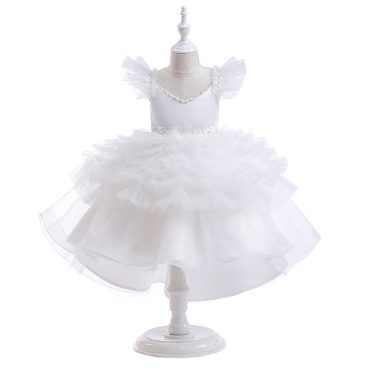 A-Line V-Neck Layered Tulle Princess Dress for Girls | Party & Flower Girl Outfit