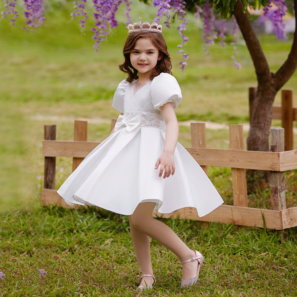 A-Line V-Neck Layered Tulle Princess Dress for Girls | Party & Flower Girl Outfit