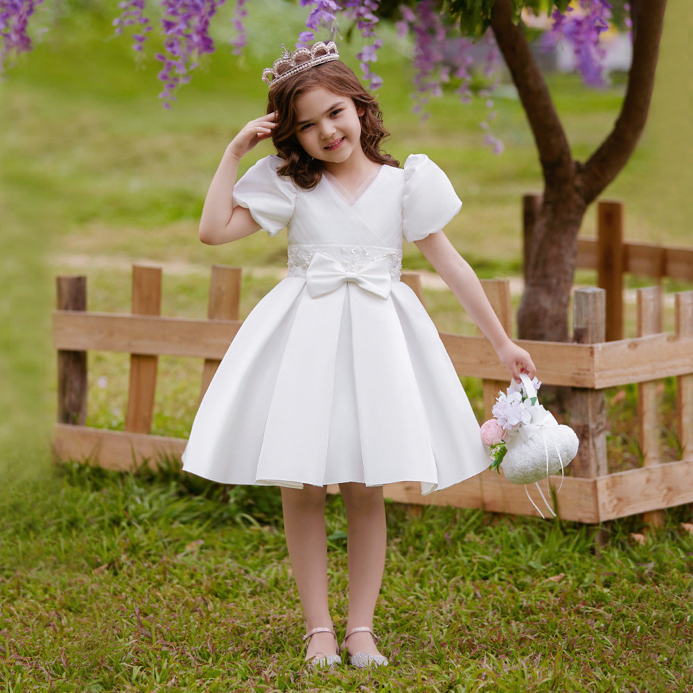 A-Line V-Neck Layered Tulle Princess Dress for Girls | Party & Flower Girl Outfit