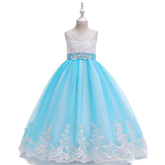 Girls' Maxi A-Line Lace Tulle Princess Dress with V-Neck for Parties & Formal Events