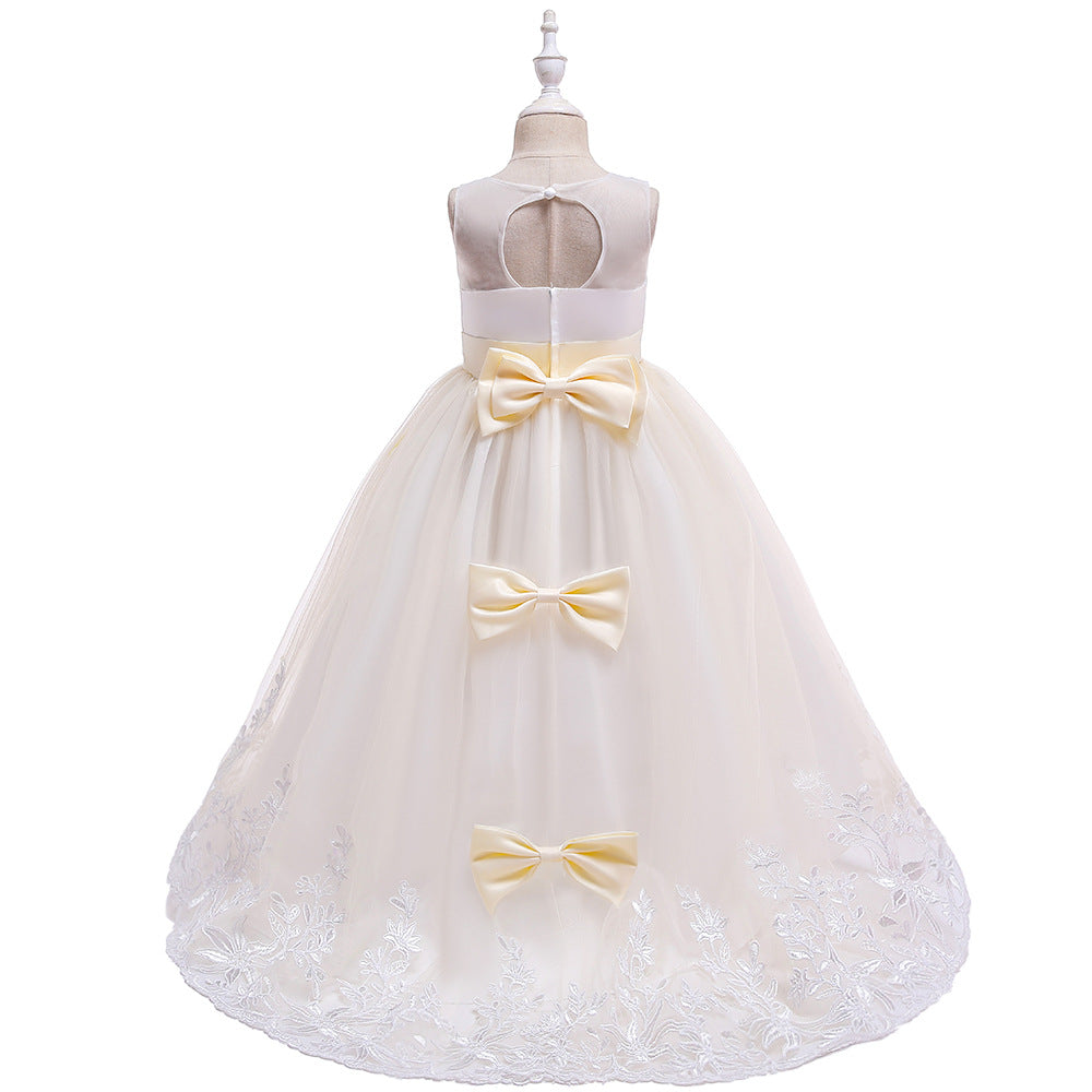 Girls' Maxi A-Line Lace Tulle Princess Dress with V-Neck for Parties & Formal Events