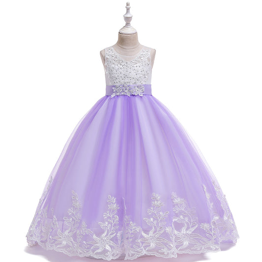 Girls' Maxi A-Line Lace Tulle Princess Dress with V-Neck for Parties & Formal Events