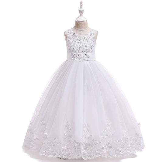 Girls' Maxi A-Line Lace Tulle Princess Dress with V-Neck for Parties & Formal Events