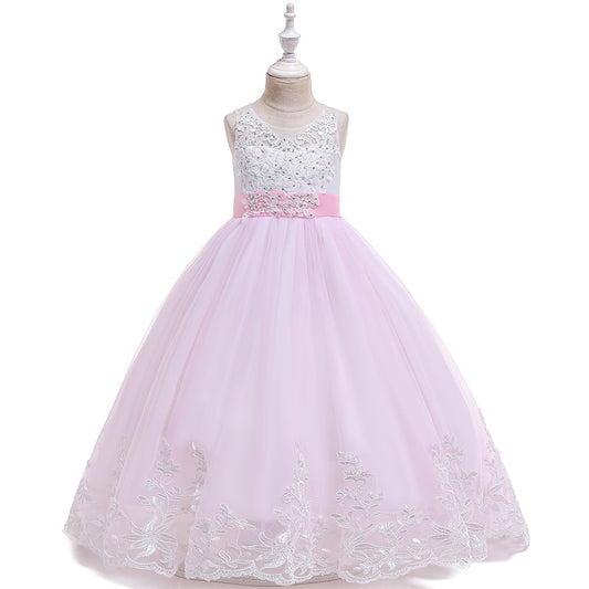Girls' Maxi A-Line Lace Tulle Princess Dress with V-Neck for Parties & Formal Events