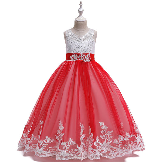 Girls' Maxi A-Line Lace Tulle Princess Dress with V-Neck for Parties & Formal Events