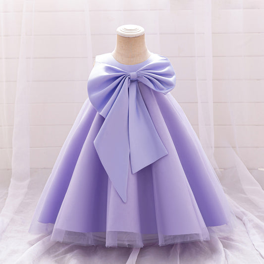 Red Bowknot A-Line Mesh & Satin Toddler Dress – Party & Birthday Outfit for Girls