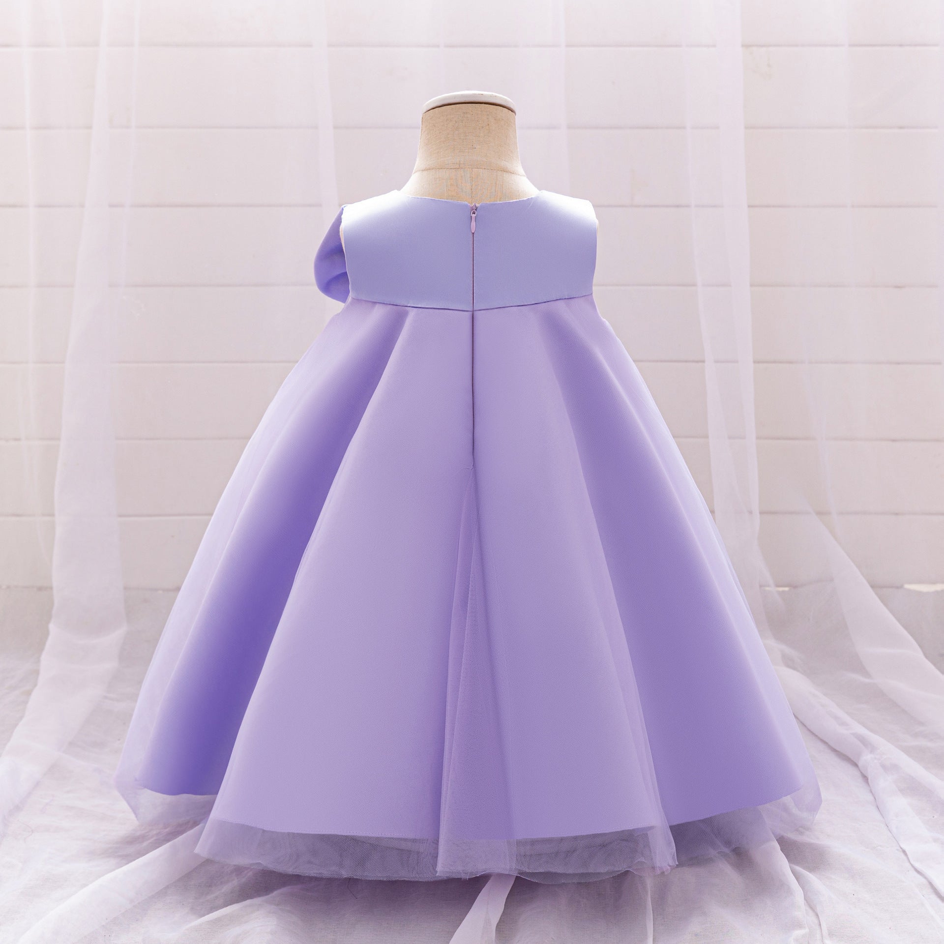 Red Bowknot A-Line Mesh & Satin Toddler Dress – Party & Birthday Outfit for Girls